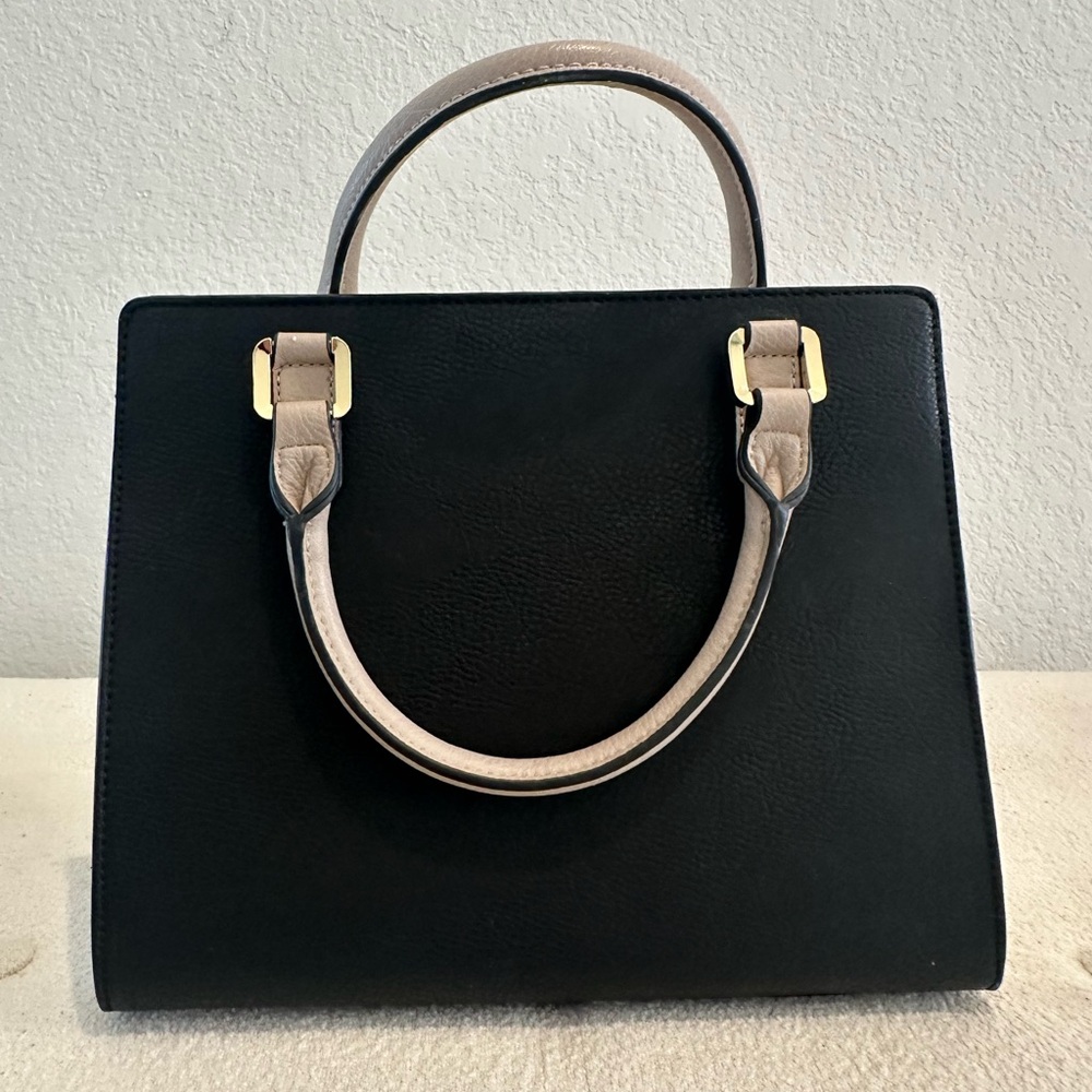 ALDO Black, White & Taupe Colorblock Top-Handle Satchel - Picture 2 of 3